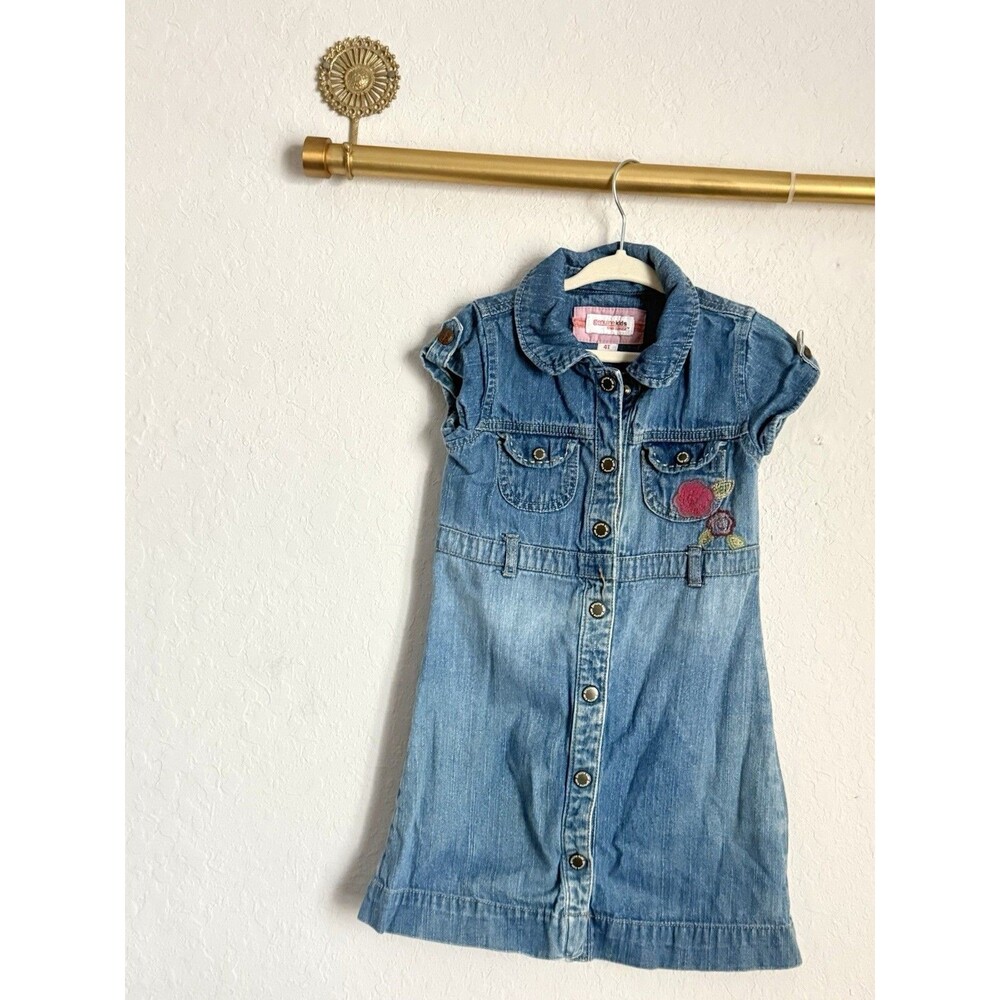 Genuine Kids from OshKosh Girls 4T Denim Shirt Dress Button Pockets Floral